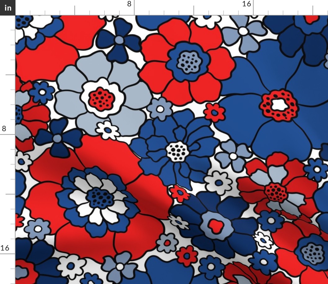 Retro Fourth of July Floral Bright Rotated - XL Scale