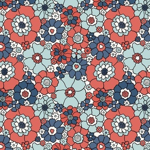 Fourth of July Retro Floral Muted Rotated- Large Scale