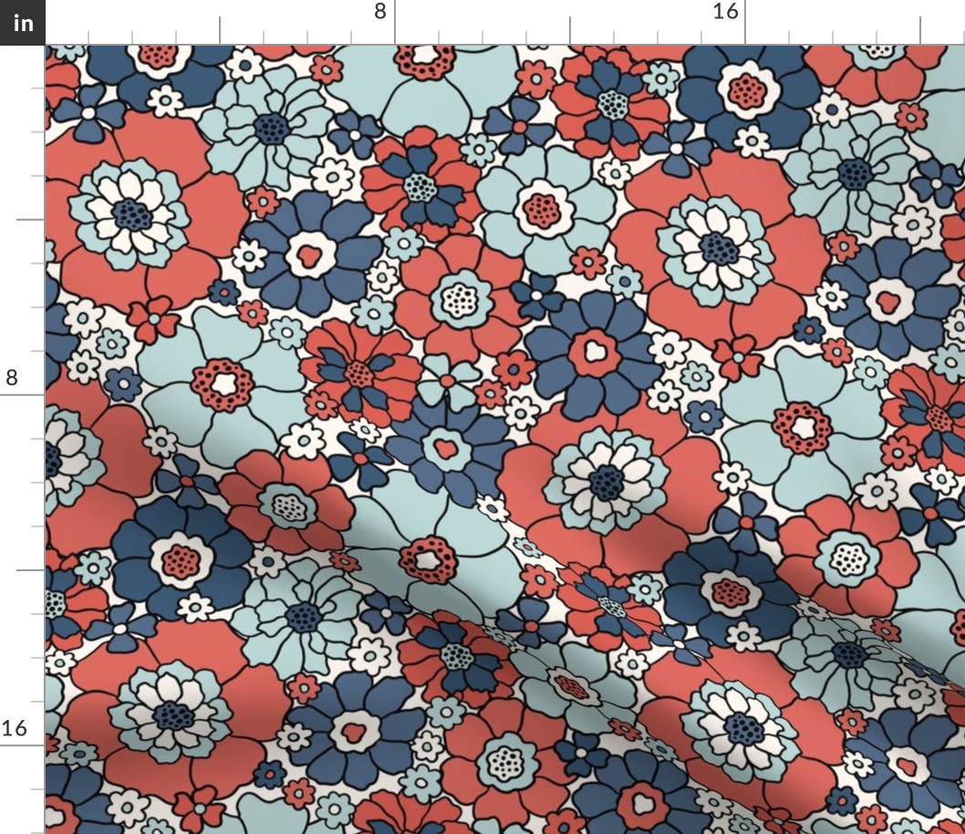 Fourth of July Retro Floral Muted Rotated- Large Scale
