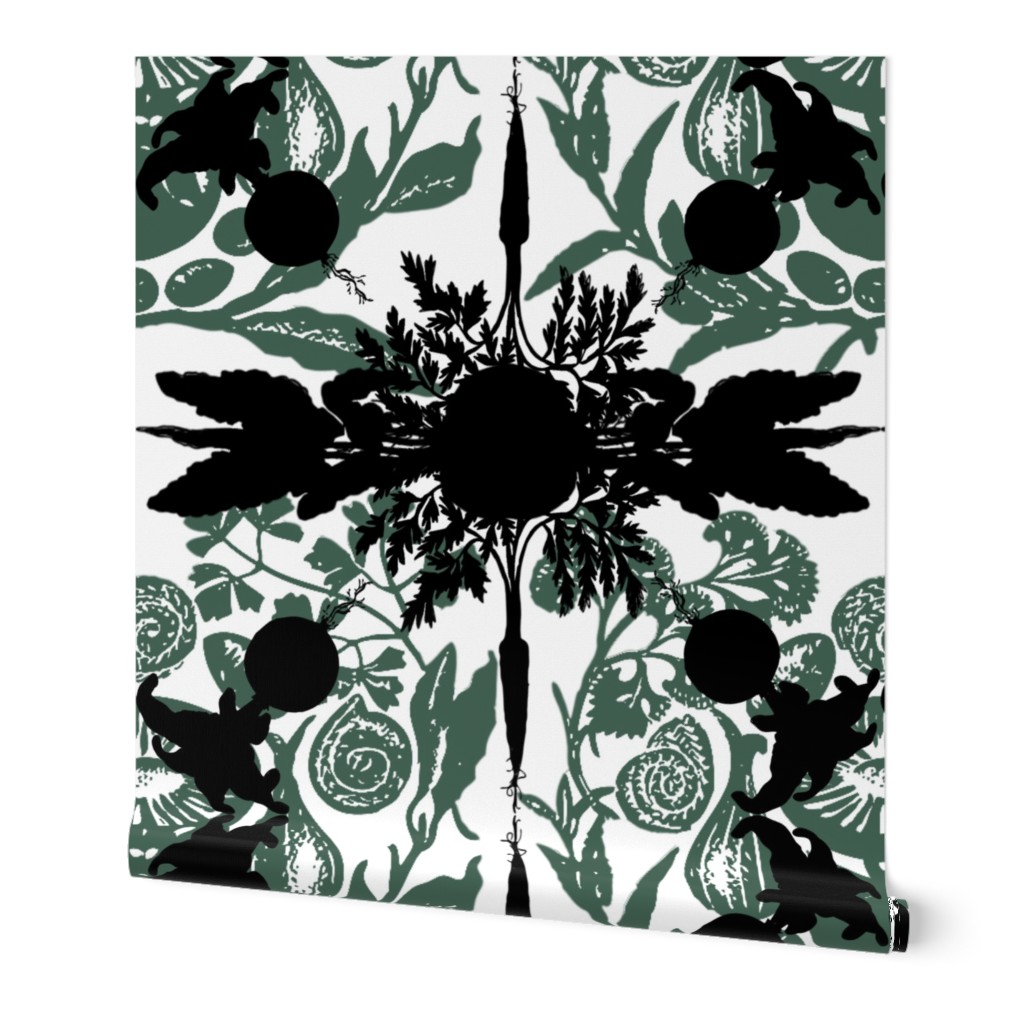 Veggie Damask - WhiteSageGreen Black