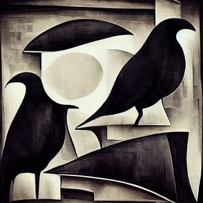 Modern Abstract Perching Black Birds ATL_85