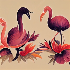 Colorful Pair of Flamingoes and Florals ATL_97