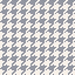 Small scale classic faux cross stitch hounds tooth pattern, for nursery, baby rooms, kids apparel, baby accessories, calming wallpaper, fresh pastel bed linen, crafts and curtains - navy blue and eggshell cream