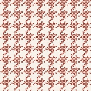 Small scale classic faux cross stitch hounds tooth pattern, for nursery, baby rooms, kids apparel, baby accessories, calming wallpaper, fresh pastel bed linen, crafts and curtains - brick red and cream