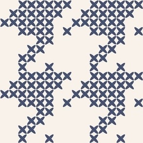 $ Large scale classic faux cross stitch hounds tooth pattern, for nursery, baby rooms, kids apparel, baby accessories, calming wallpaper, fresh pastel bed linen, crafts and curtains - navy blue and eggshell cream