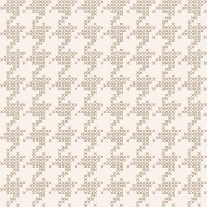 Small scale classic faux cross stitch hounds tooth pattern, for nursery, baby rooms, kids apparel, baby accessories, calming wallpaper, fresh pastel bed linen, crafts and curtains - taupe fawn beige and cream