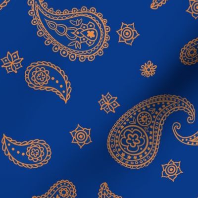 Yellow Paisley on Blue Background