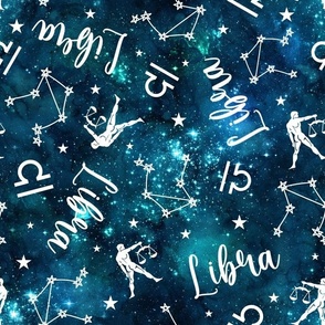 Large Scale Libra Zodiac Astrology Symbols on Teal Galaxy