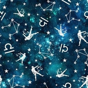 Medium Scale Libra Zodiac Astrology Symbols on Teal Galaxy