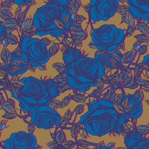blue roses on brown