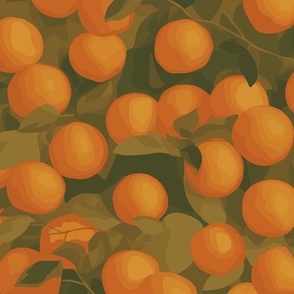 Seamless repeating pattern of oranges on a tree