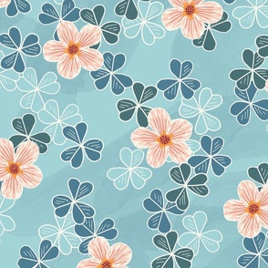 Vintage Wildflowers and Clover Blue Large