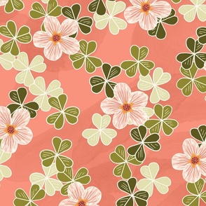 Vintage Wildflowers and Clover Pink Large