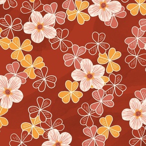 Vintage Wildflowers and Clover Rust Red Large