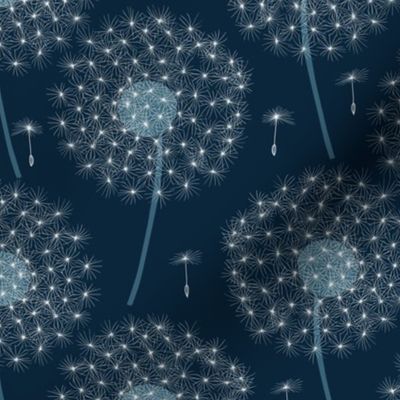 Floating Dandelion Puffs Dark Blue Medium