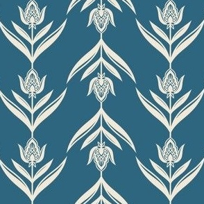 Tea Time - Botanical Ivory on Cerulean Blue