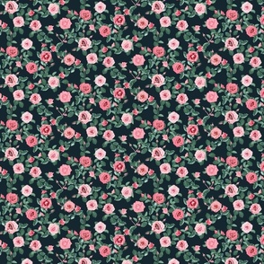 Roses Pink on Navy Small