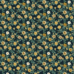 Roses Yellow on Navy Small