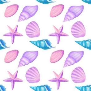 seashells colorful seamless pattern blue purple pink seashells