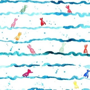 mermaid dreams - watercolor sea and fish - watercolour waves - summer fishing ocean b095-1