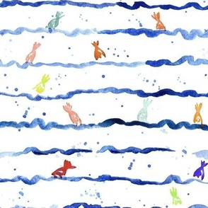 mermaid dreams - watercolor sea and fish - watercolour waves - summer fishing ocean b095-3