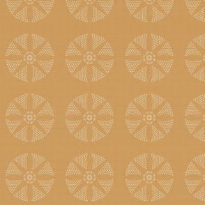 Cross stitch-inspired circles in Gold and Cream