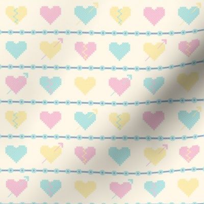 Cross stitch pastel hearts