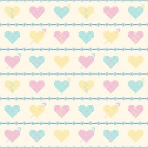 Cross stitch pastel hearts