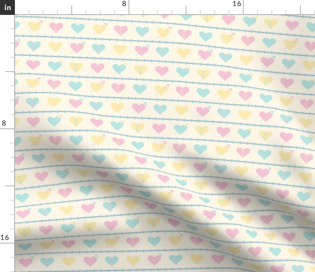 Cross stitch pastel hearts