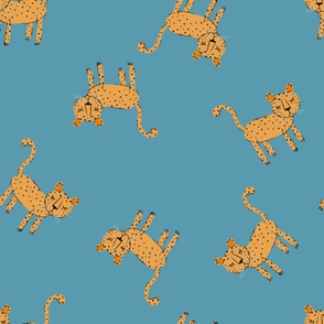 Large - Scattered Leopards on Blue - Night Night Leopards