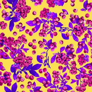Watercolor popart blueberry berries colorful graphic on bright yellow