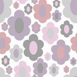 60s Flowers - Gray Pink