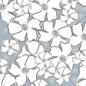 White flowers on silver gray