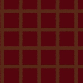 Maroon red with brown textural windowpane grid