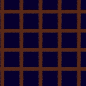 Navy blue with tawny brown textural windowpane grid