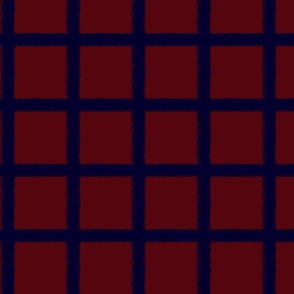 maroon red with navy textural windowpane grid