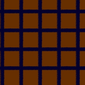 tawny brown with navy textural windowpane grid