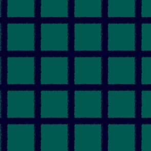 green with navy textural windowpane grid