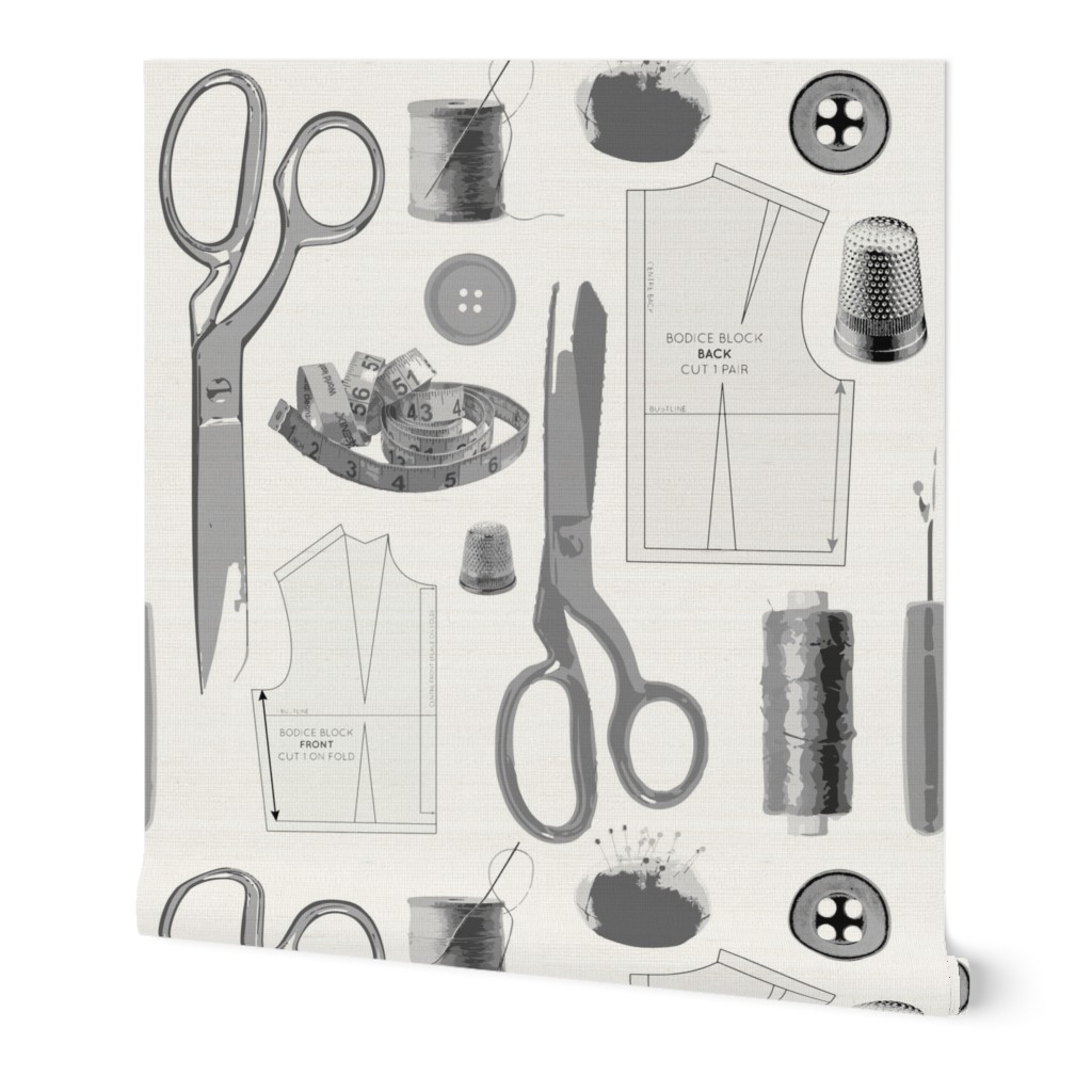 sewing supplies gray on white background