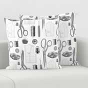 sewing supplies gray on white background