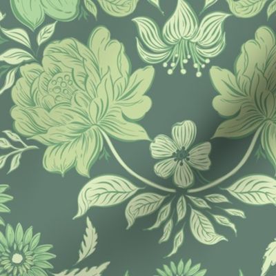 Decorative Victorian Florals_tonal Green