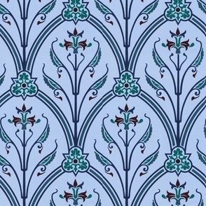 1892 Medieval Damask Pattern by Audsley - in Cobalt and Rosewood
