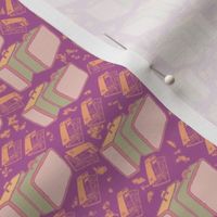 Suitcases and maps with radiant orchid background