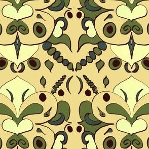 Abstract symmetrical green and yellow tile