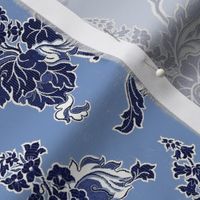 1849 Vintage Textured Floral Pattern - in Navy and Weathered Wedgewood Blue