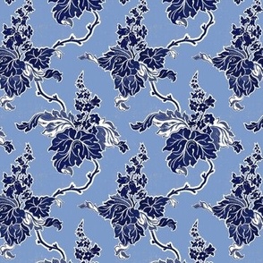 1849 Vintage Textured Floral Pattern - in Navy and Weathered Wedgewood Blue