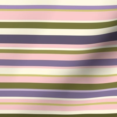 Bayadere Stripes ~ Large ~ Pink ~ Olive Green ~ Lilac ~ Cream