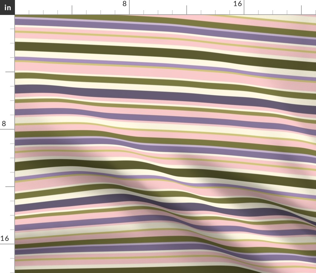 Bayadere Stripes ~ Large ~ Pink ~ Olive Green ~ Lilac ~ Cream