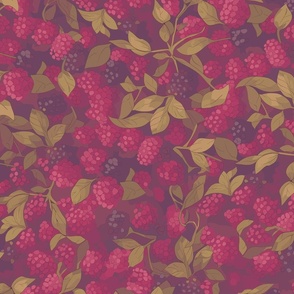 Seamless repeating pattern of raspberries and blackberries