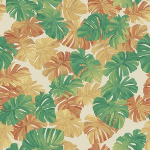 Seamless repeating pattern of dfferent kinds of tropical leaves